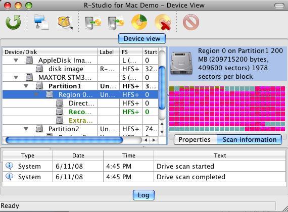 R-Studio for Mac Data Recovery screenshot: Mac recovery, Macintosh data recovery,data recovery software,unformat,unerase,file recovery,file undelete,undelete,recover,recovery,restore,data recovery utility,easy recovery,undelete deleted files