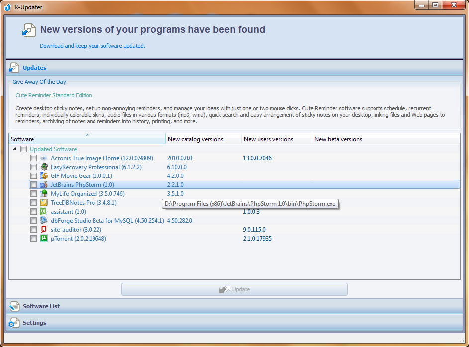 Software Updating: Screenshot #2