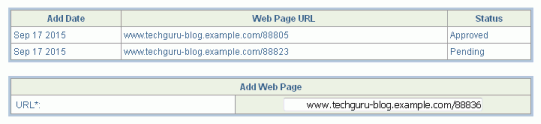 The Add Web Page page